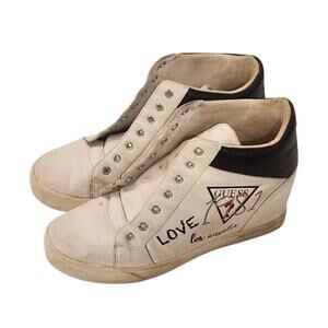 Guess Women's Size 9 M Loven Lace Up Sneakers White Black Script Love Logo